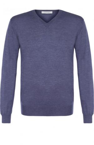 Пуловер тонкой вязки из смеси кашемира и шелка Cruciani. Цвет: голубой