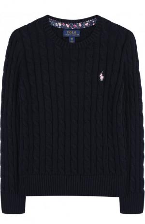 Хлопковый пуловер фактурной вязки Polo Ralph Lauren. Цвет: синий