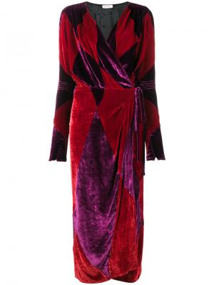 Бархатное платье с запахом принтом в ромб Attico. Цвет: красный