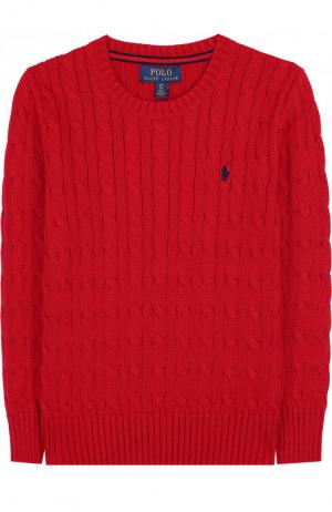 Хлопковый пуловер фактурной вязки Polo Ralph Lauren. Цвет: красный