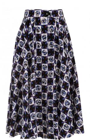 Шелковая юбка-миди с принтом и широким поясом Emilio Pucci. Цвет: синий