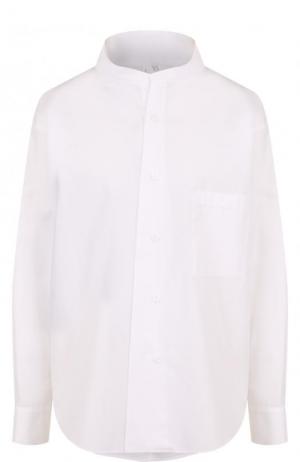 Хлопковая блуза свободного кроя с воротником-стойкой Yohji Yamamoto. Цвет: белый