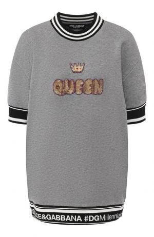 Хлопковый пуловер с коротким рукавом Dolce & Gabbana. Цвет: серый