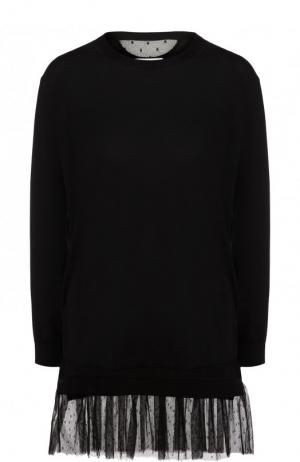 Пуловер из смеси кашемира и шелка с оборкой REDVALENTINO. Цвет: черный