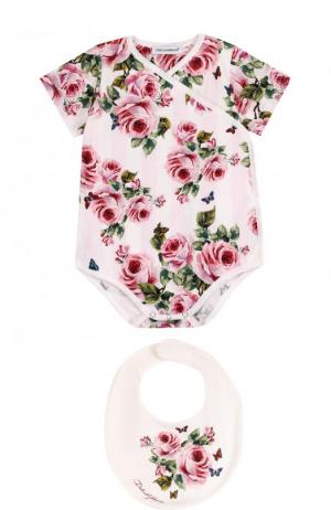 Хлопковый комплект из боди и нагрудника Dolce & Gabbana. Цвет: розовый