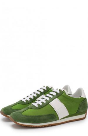 Комбинированные кроссовки на шнуровке Tom Ford. Цвет: зеленый