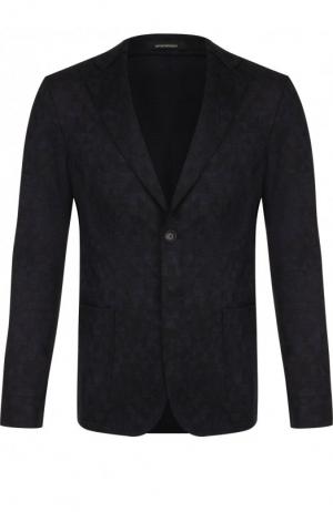 Однобортный шерстяной пиджак Emporio Armani. Цвет: темно-синий