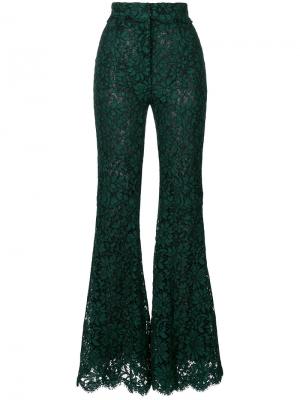 Расклешенные кружевные брюки Dolce & Gabbana. Цвет: зелёный