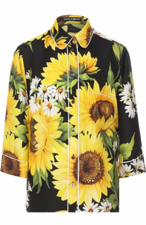 Шелковая блуза с цветочным принтом и укороченным рукавом Dolce & Gabbana. Цвет: желтый