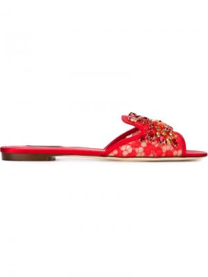 Декорированные сандалии из кружева Dolce & Gabbana. Цвет: красный