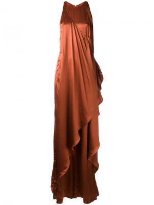 Атласное длинное платье Balmain. Цвет: жёлтый и оранжевый