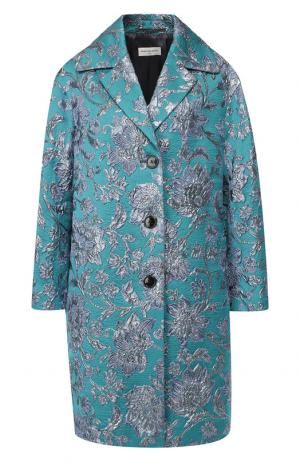 Пальто с цветочным принтом и отложным воротником Dries Van Noten. Цвет: бирюзовый