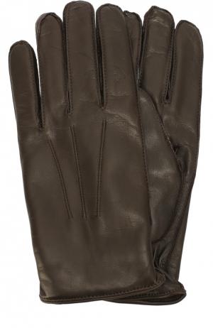 Кожаные перчатки с кашемировой подкладкой Dolce & Gabbana. Цвет: темно-коричневый