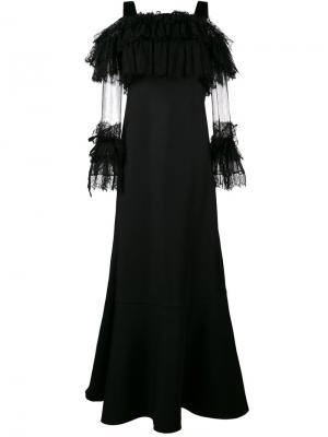 Длинное платье с кружевными рукавами Alberta Ferretti. Цвет: чёрный