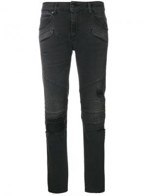 Байкерские джинсы с эффектом потертости Pierre Balmain. Цвет: чёрный