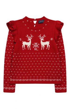 Вязаный пуловер с оборками Polo Ralph Lauren. Цвет: красный