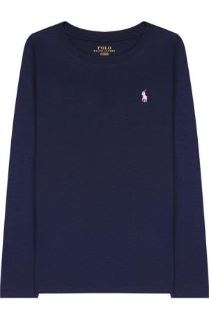 Однотонный лонгслив с логотипом бренда Polo Ralph Lauren. Цвет: синий