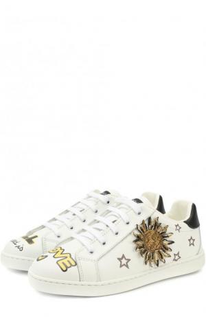 Кожаные кеды с принтом и декором Dolce & Gabbana. Цвет: черно-белый
