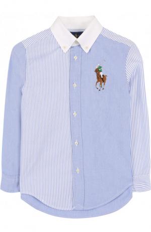 Комбинированная рубашка из смеси хлопка и полиамида с воротником button down Polo Ralph Lauren. Цвет: голубой