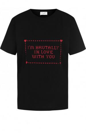 Хлопковая футболка с круглым вырезом и надписью Saint Laurent. Цвет: черный