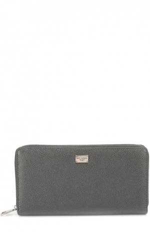 Кожаное портмоне на молнии Dolce & Gabbana. Цвет: серый