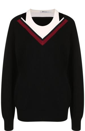 Шерстяной пуловер с контрастным воротником T by Alexander Wang. Цвет: черный
