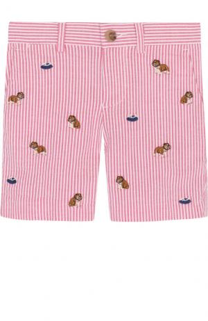 Хлопковые шорты с вышивкой Polo Ralph Lauren. Цвет: розовый