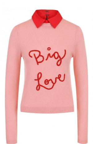 Кашемировый пуловер с надписью и отложным воротником Alice + Olivia. Цвет: розовый