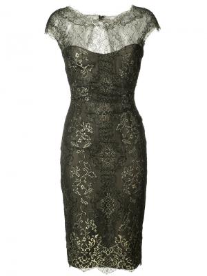 Кружевное платье с эффектом металлик Monique Lhuillier. Цвет: чёрный