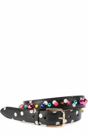 Кожаный ремень с принтом и декором Dolce & Gabbana. Цвет: черно-белый