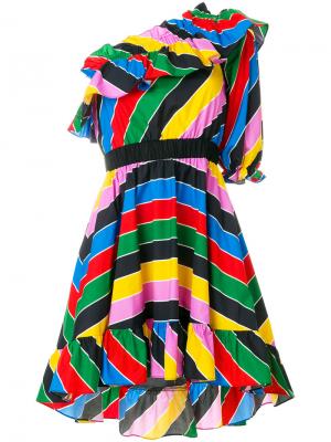 Полосатое платье с рюшами Philosophy Di Lorenzo Serafini. Цвет: многоцветный