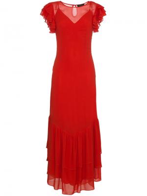 Длинное платье с короткими рукавами оборками De La Vali. Цвет: красный