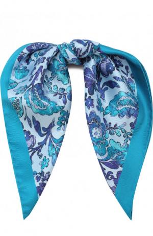 Шелковый платок с цветочным принтом Kiton. Цвет: светло-голубой