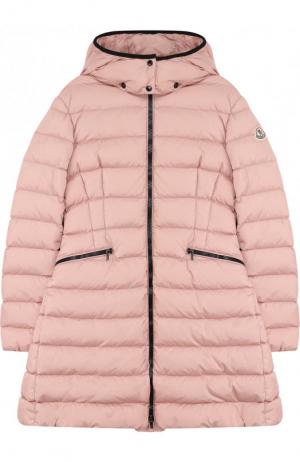 Пуховое пальто на молнии с капюшоном Moncler Enfant. Цвет: розовый