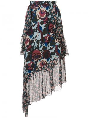 Асимметричная юбка с цветочным принтом Anna Sui. Цвет: синий
