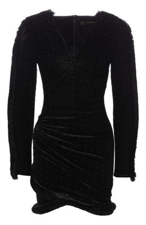 Бархатное платье с V-образным вырезом Versace. Цвет: черный