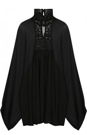 Шелковая блуза с воротником-стойкой и кружевными вставками Ann Demeulemeester. Цвет: черный