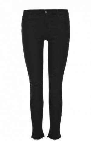 Укороченные джинсы-скинни с бахромой J Brand. Цвет: черный