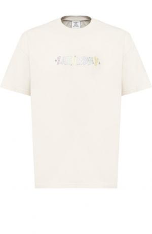 Хлопковая футболка с надписью Vetements. Цвет: кремовый