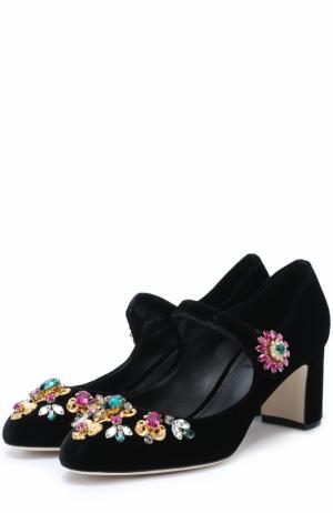 Туфли Vally из текстиля с кристаллами Dolce & Gabbana. Цвет: черный