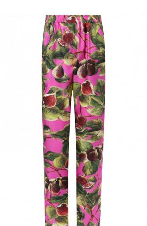 Шелковые брюки с эластичным поясом и принтом Dolce & Gabbana. Цвет: розовый