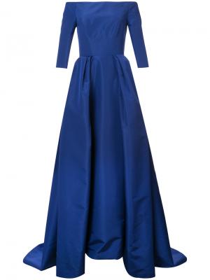 Вечернее платье с открытыми плечами Carolina Herrera. Цвет: синий