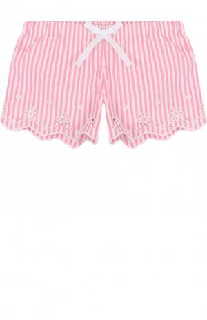 Хлопковые шорты с вышивкой и фестонами Polo Ralph Lauren. Цвет: розовый