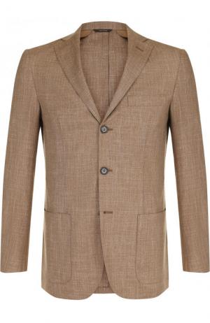 Однобортный пиджак из смеси шерсти и шелка со льном Loro Piana. Цвет: светло-коричневый