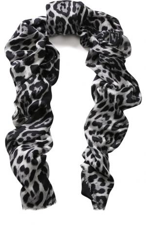 Шелковый шарф с леопардовым принтом Saint Laurent. Цвет: серый
