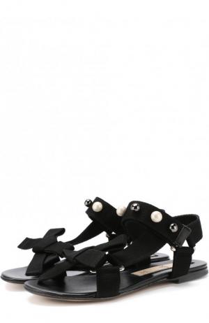 Текстильные сандалии с застежками велькро и жемчужинами No. 21. Цвет: черный