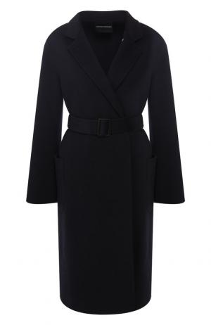 Кашемировое пальто с поясом Emporio Armani. Цвет: темно-синий