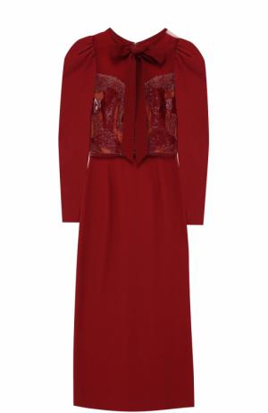 Приталенное платье-миди с рукавом-фонарик Elie Saab. Цвет: бордовый