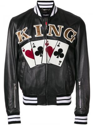 Куртка-бомбер King с принтом игральных карт Dolce & Gabbana. Цвет: чёрный