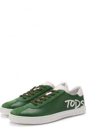 Кожаные кеды на шнуровке с аппликацией Tod’s. Цвет: зеленый